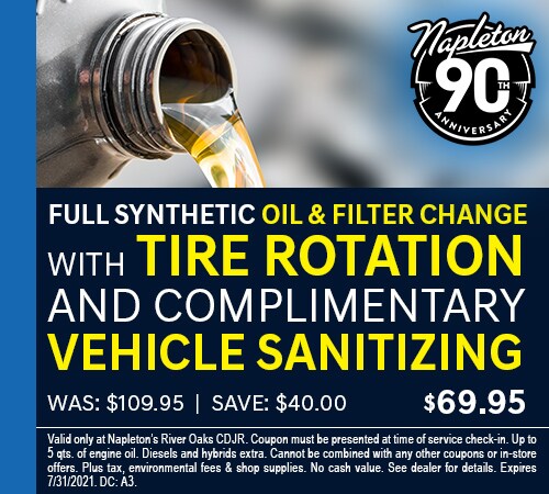 Full Synthetic Oil & Filter Change with Tire Rotation and Complimentary Vehicle Sanitizing