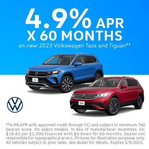 4.9% APR for 60 Months on New 2023 Taos and Tiguan Models