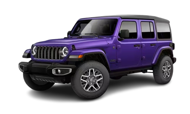 4-Door Jeep Wrangler Sahara Purple 4-Door Jeep Wrangler Sahara with black soft top