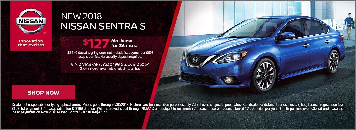 Lease the New 2018 Nissan Sentra for $127/mo