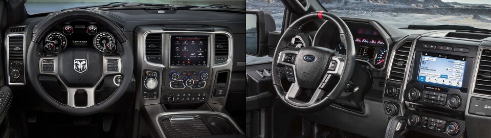 2018 RAM 1500 and 2018 Ford F-150 Interior 2018 RAM 1500 and Ford F-150 Interior side by side image