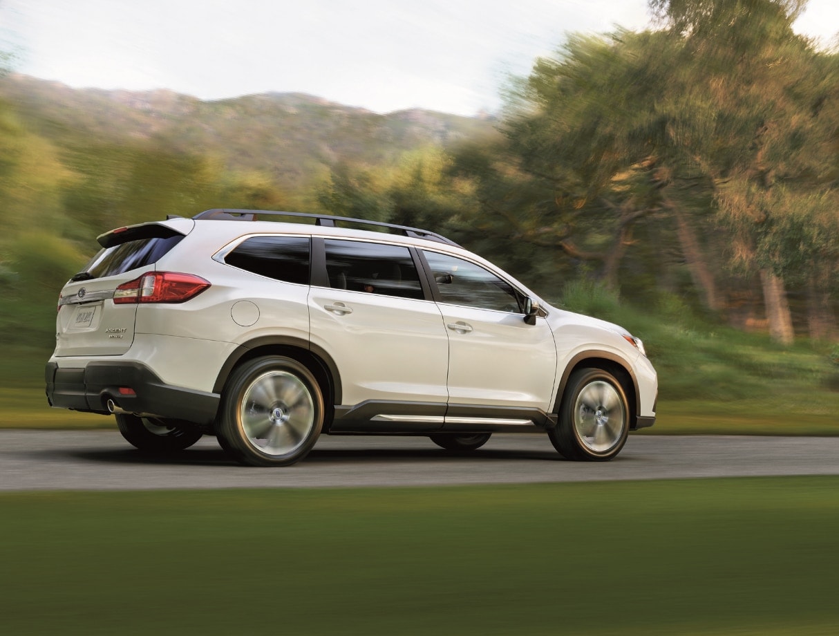 2019 subaru ascent white driving through nature