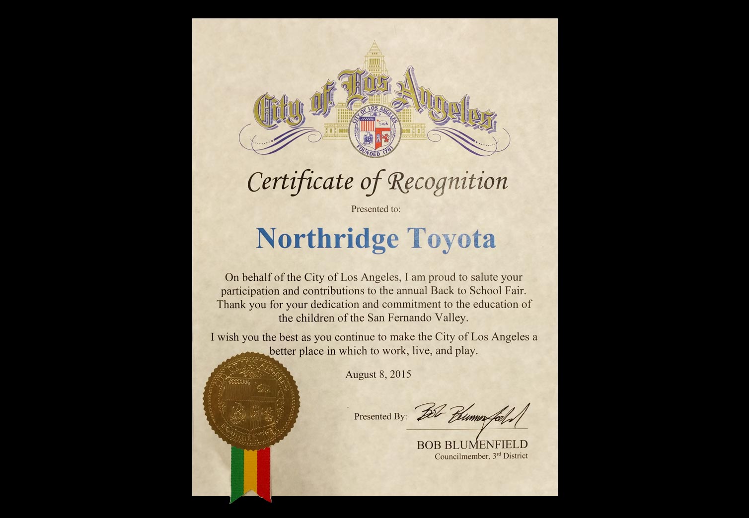 GM of Northridge Toyota | Giving back to the Community ...