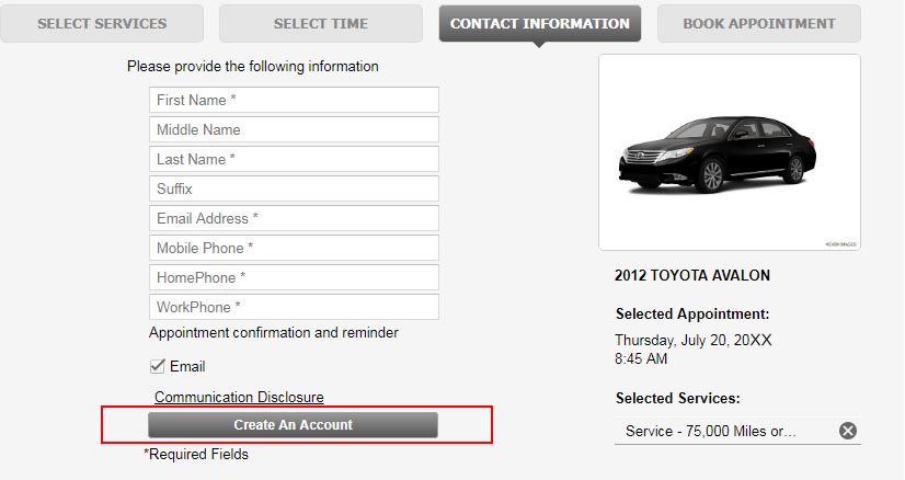 Service Account Registration Sample | Northridge Toyota