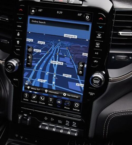 An available feature All-New 2019 Ram 1500 is a 12'' touchscreen available at Beaverton's Northwest Jeep Chrysler Dodge Ram