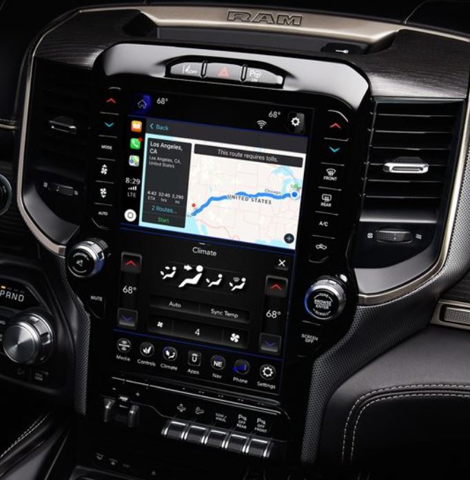 Split-Screen capabilities on the 12 inch touchscreen media center inside the All-New 2019 Ram 1500 available at Beaverton's Northwest Jeep Chrysler Dodge Ram