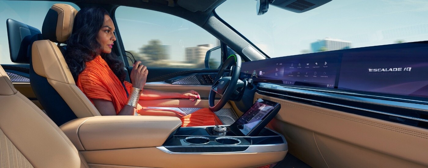The tan interior of a 2025 Cadillac Escalade.
