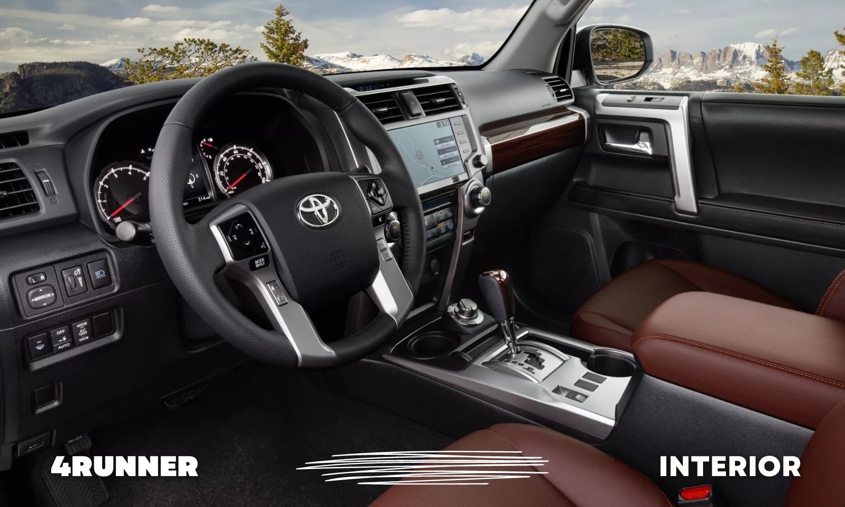 View of the front interior cabin inside a 2022 Toyota 4Runner SUV as you step into the driver seat