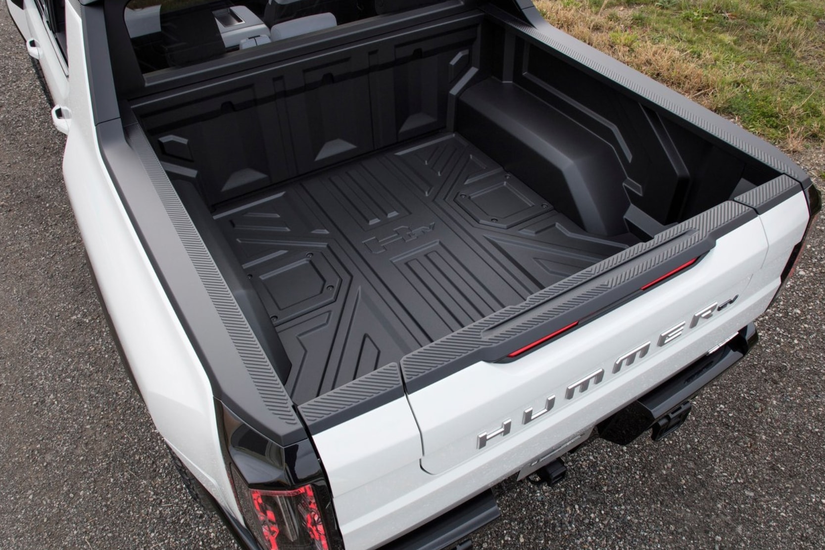 Aerial top-down view of the cargo bed on the 2024 GMC Hummer EV Pickup Truck