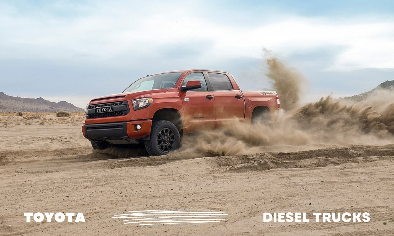 Toyota Tundra diesel truck with the words Toyota Diesel trucks overlay on the image