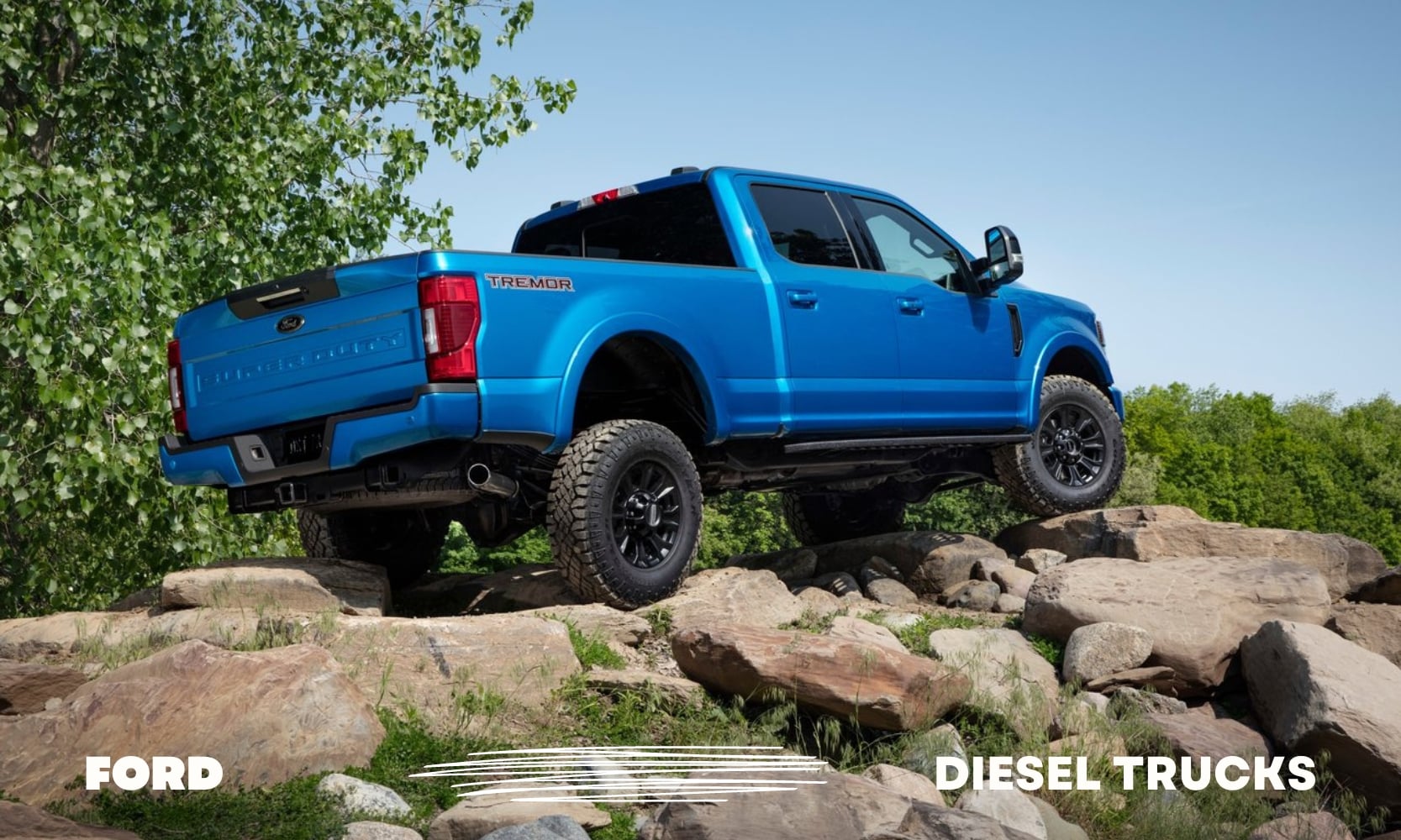 Ford Super Duty diesel truck with the words Ford Diesel trucks overlay on the image