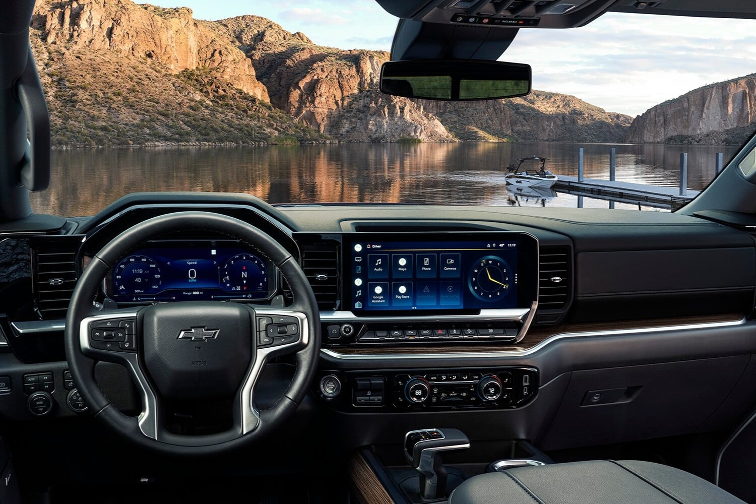 Interior view of the front cabin inside the 2023 Chevy Silverado 1500 High Country
