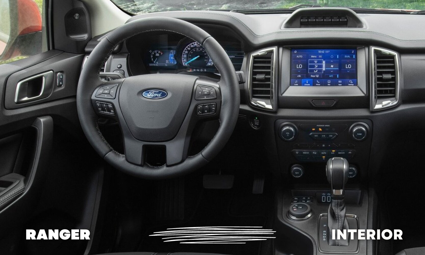 Interior cabin view of a used 2021 Ford Ranger truck