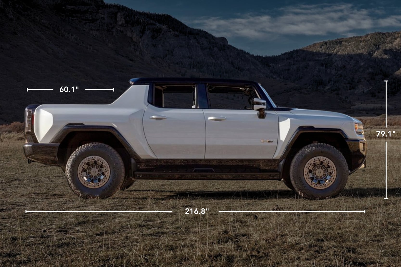 Image showing the exterior dimensions of the 2024 GMC Hummer EV Pickup Truck