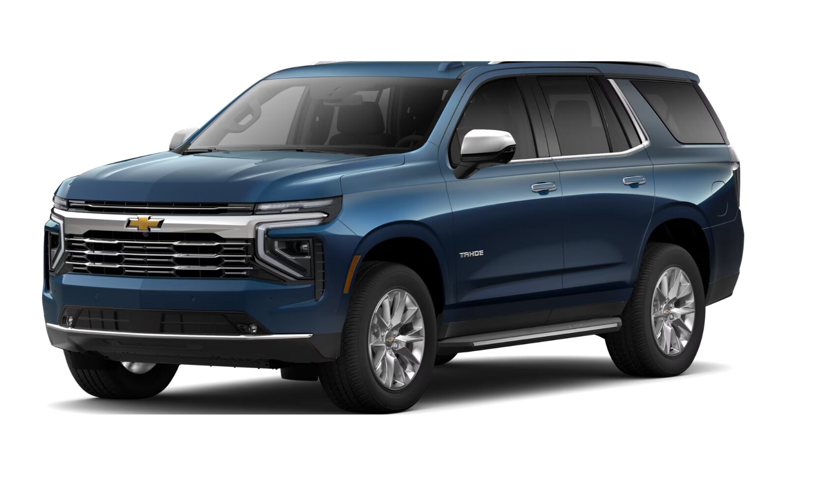 2025 GMC Yukon vs. 2025 Chevrolet Tahoe - 2025 Chevy Tahoe Premier - Octane GMC of Santa Fe.jpg Exterior side angle image of a blue 2025 Chevy Tahoe Premier parked on a white background