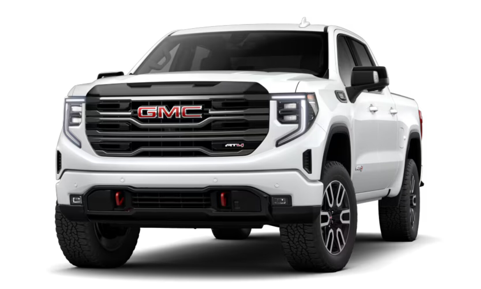 2026 GMC Sierra 1500 AT4 - Octane GMC of Santa Fe.png Exterior front angle image of a white 2026 GMC Sierra 1500 AT4 parked on a white background