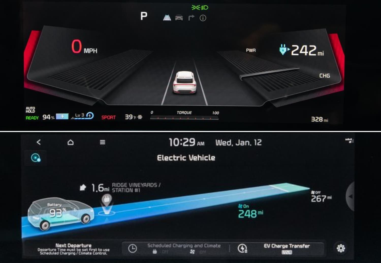 View of the different infotainment screens and instrument panels available inside the 2023 Kia EV6