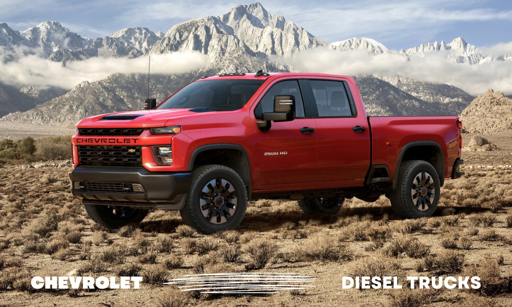 Chevrolet Silverado HD diesel truck with the words Chevrolet Diesel trucks overlay on the image