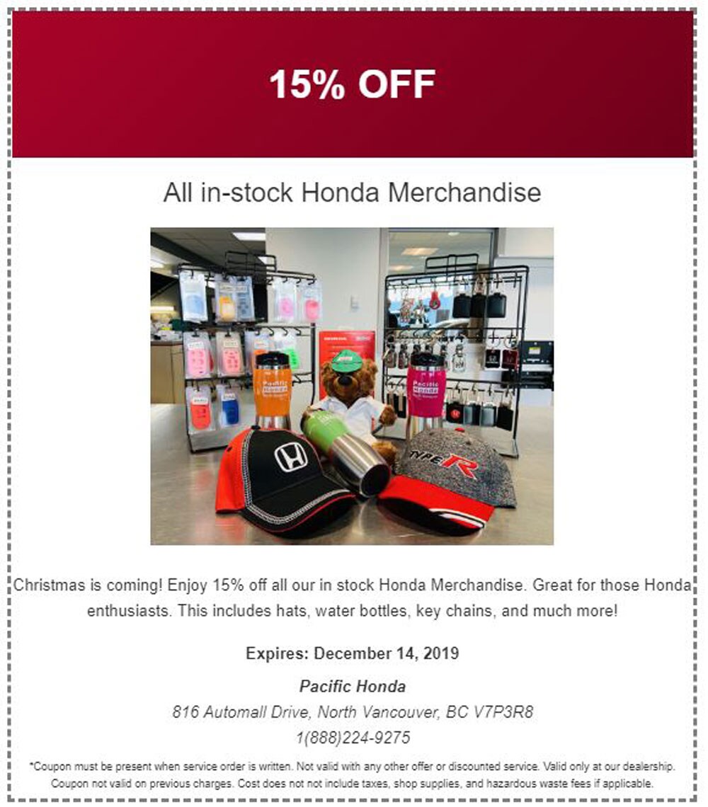 15% Off Honda Merchandise Coupon | Pacific Honda