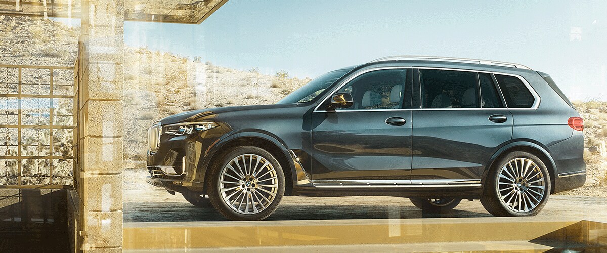 Black BMW X& parked in desert