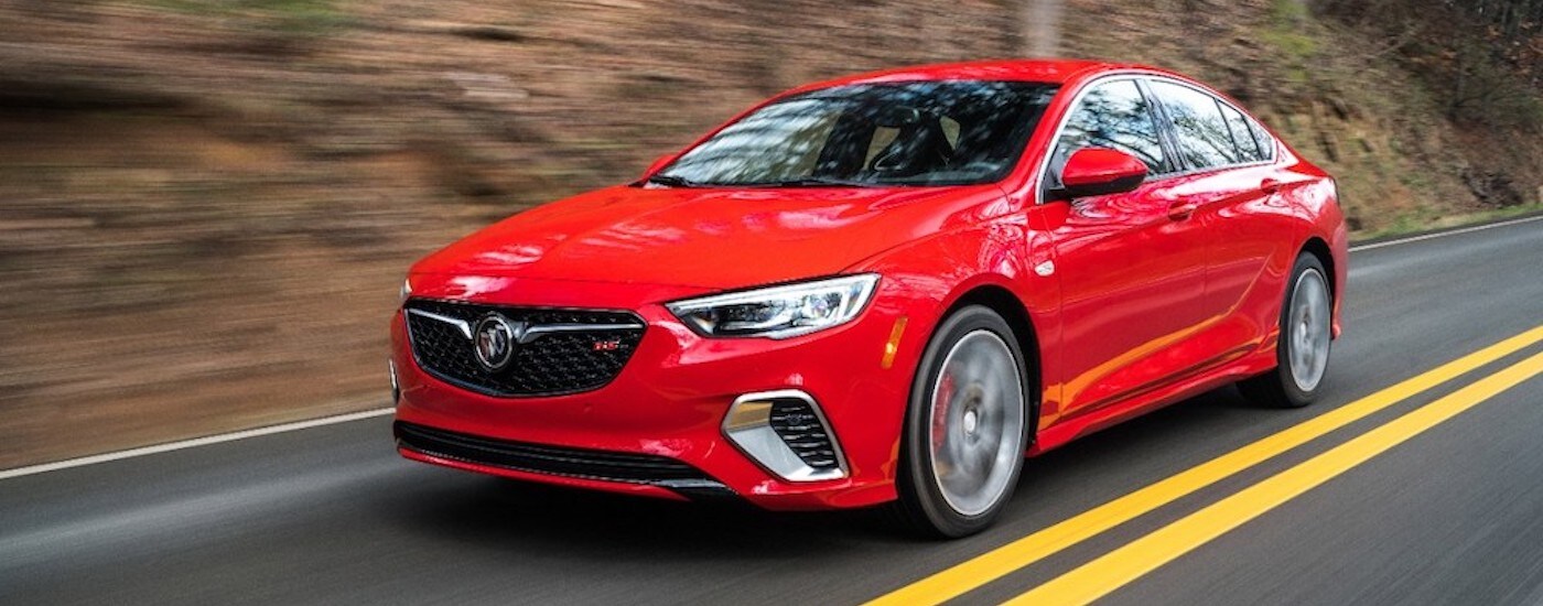 A red 2019 Buick Regal from the front at an angle.
