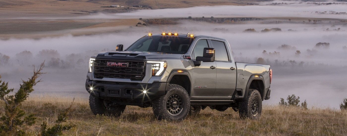 A grey 2025 GMC Sierra 2500 from the front after leaving one of the GMC dealers near me.