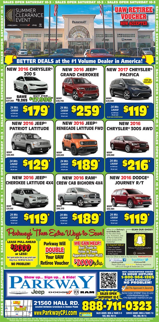 Newspaper Ad Parkway Chrysler Dodge Jeep RAM New & Used Cars