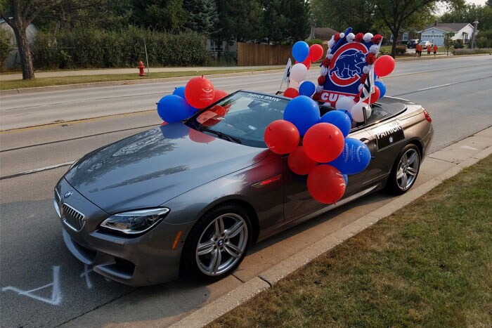 BMW with Chicago Cubs decorations