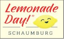 Children running a lemonade stand during Lemonade Day Schaumburg, showcasing their entrepreneurial spirit with colorful signs, bright yellow lemonade pitchers, and cheerful smiles in a lively community setting.