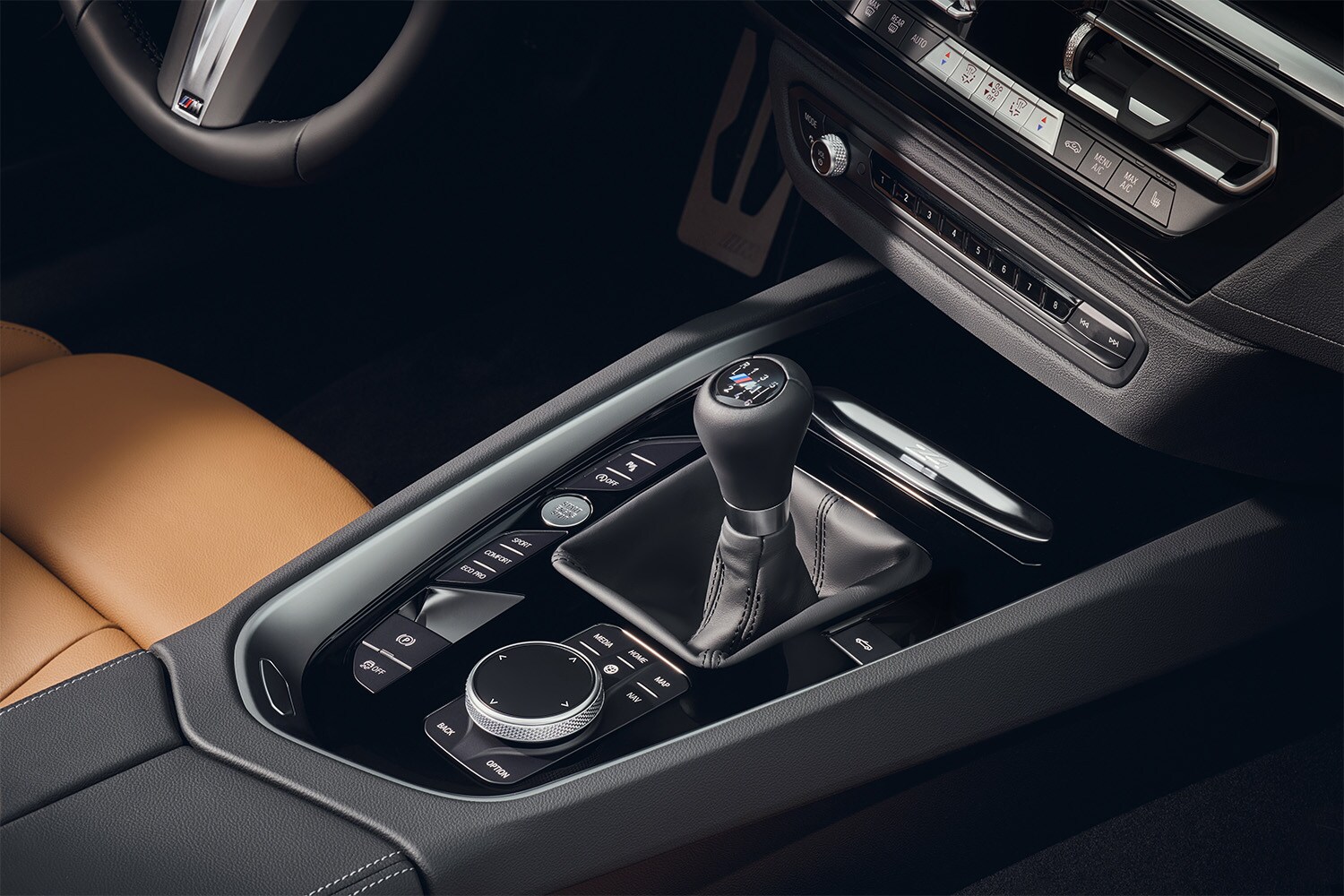 Close-up view of the 2026 BMW Z4 M40i 6-speed manual transmission for ultimate driving control.