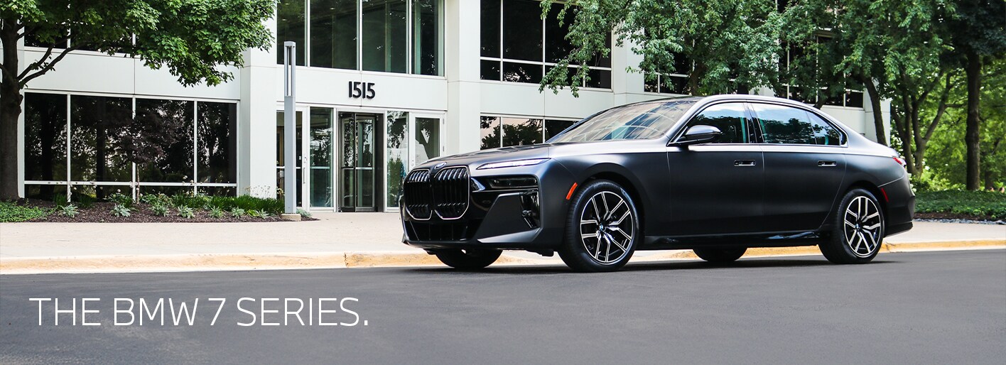 2026 BMW 7 Series luxury sedan banner at Patrick BMW in Schaumburg, IL - premium design, advanced technology, and performance.
