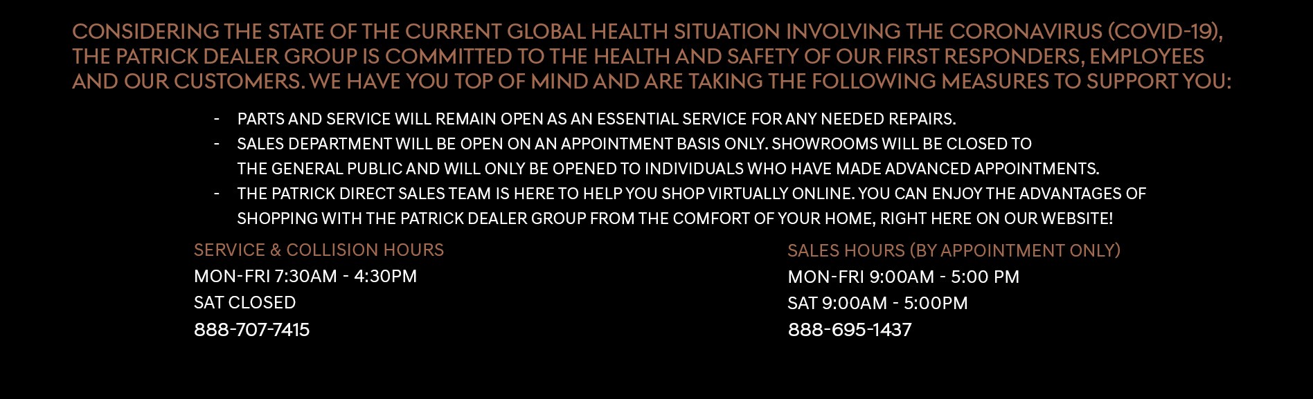 Genesis Temporary Hours Banner