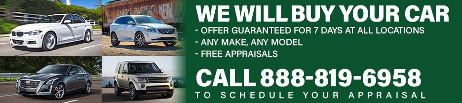 Patrick Cars Will Buy Your Car. Offer guaranteed for 7 days at all locations, any make, any model, receive a free appraisal. Call 888-819-6958 to schedule your appraisal today.