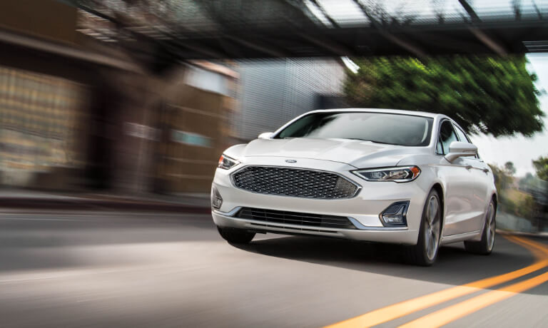 2020 Ford Fusion white exterior driving