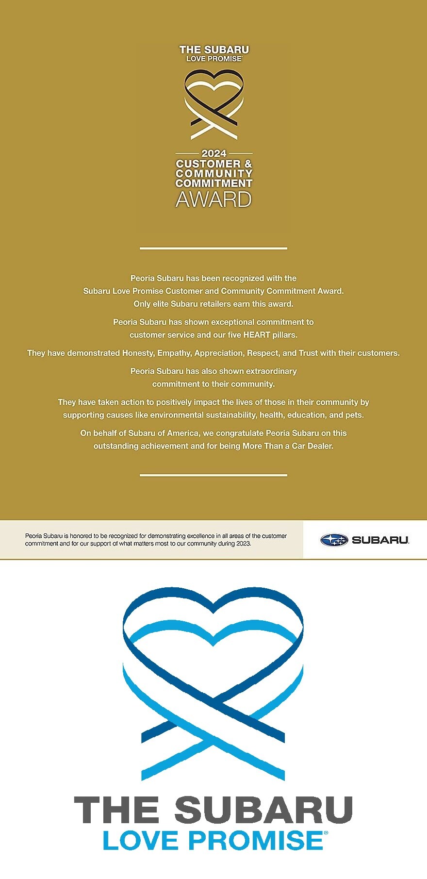 2024 Subaru Love Promise Customer and Community Commitment Award