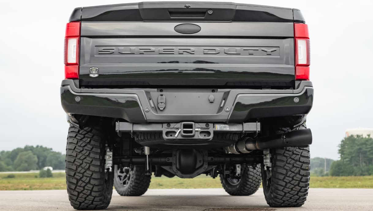 2022 Ford F150 Black Ops-4.PNG A close up of the tailgate of the all black 2022 Ford F-150 Black Ops showing the Ford logo embossing across the tailgate and the Black Ops emblem on the bottom left