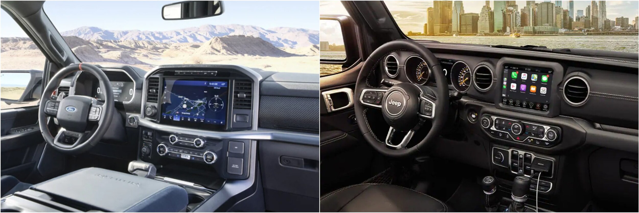 2022 Ford F-150 Raptor Vs 2022 Jeep Gladiator Interior Console alt=