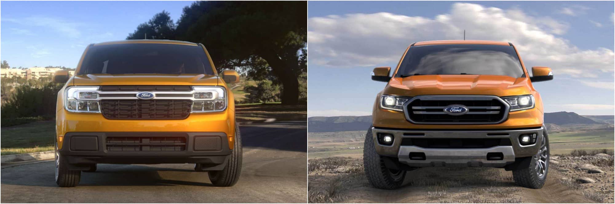 2022 Ford Maverick Vs. Ford Ranger Front 2022 Ford Maverick Vs. Ford Ranger Front
