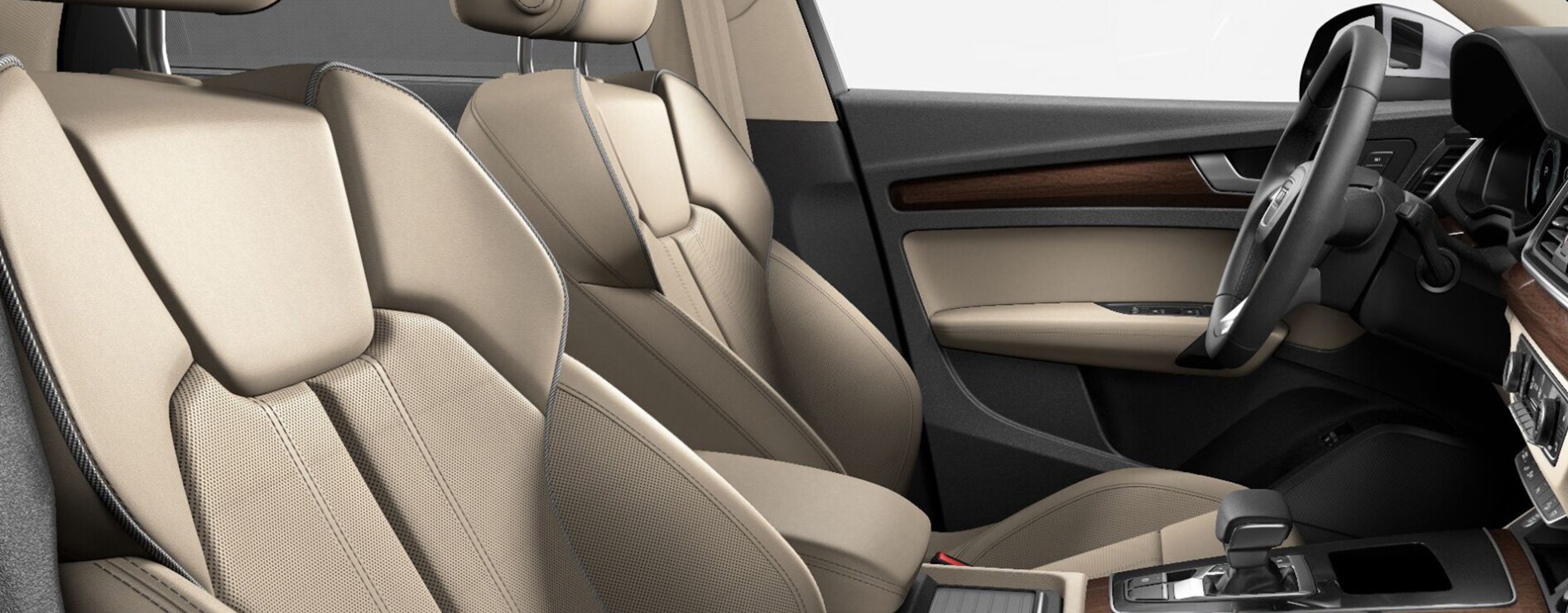 2023-Audi Q5 TFSI E -3.PNG A view of the cream leather upholstered seating of a 2023 Audi Q5 TFSI e