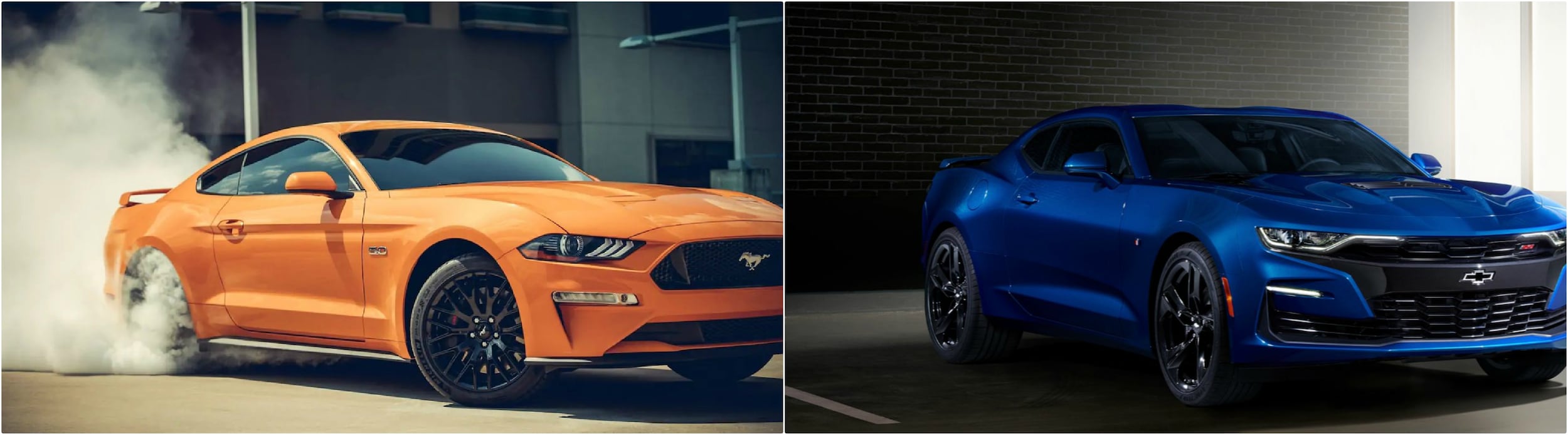 2019-ford-mustang-vs-2019-chevy-camaro-exterior-design.jpg side views of a Ford Mustang and a Chevy Camaro