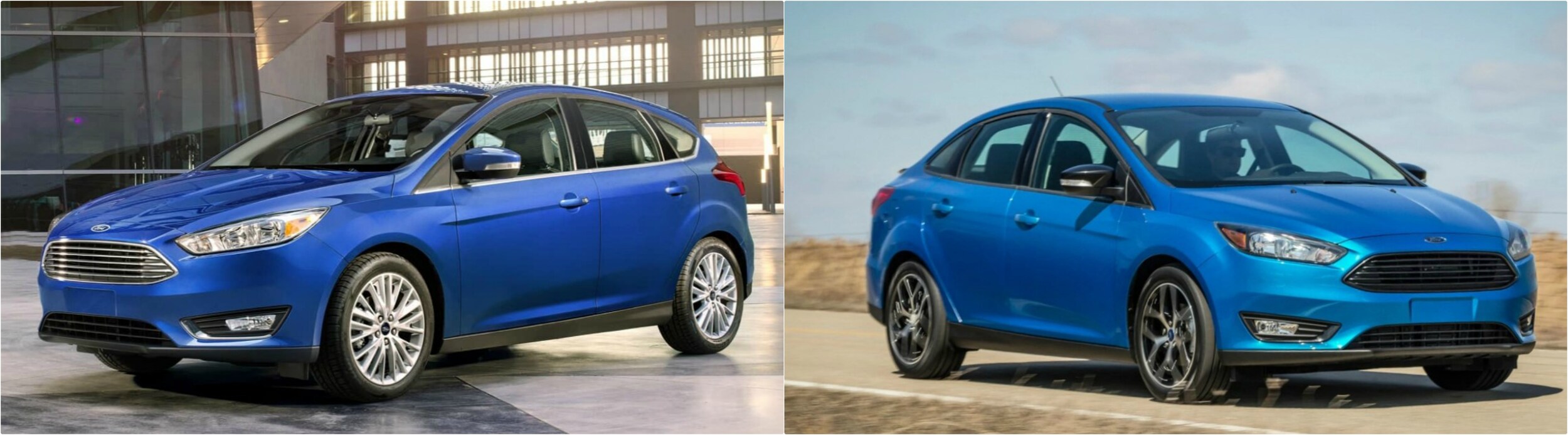2018-ford-focus-vs-2017-ford-focus.jpg exterior views of a 2018 and 2017 Ford Focus