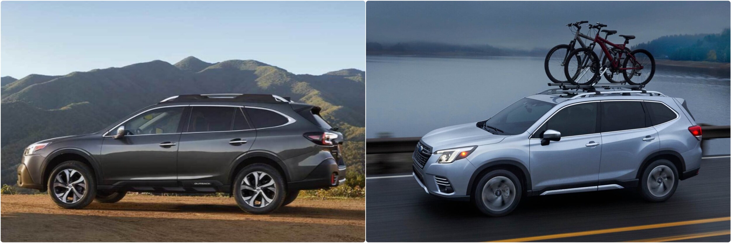 2022-subaru-outback-vs-forester-04.jpg 2022 Subaru Outback vs. 2022 Subaru Forester profile view and side by side comparison