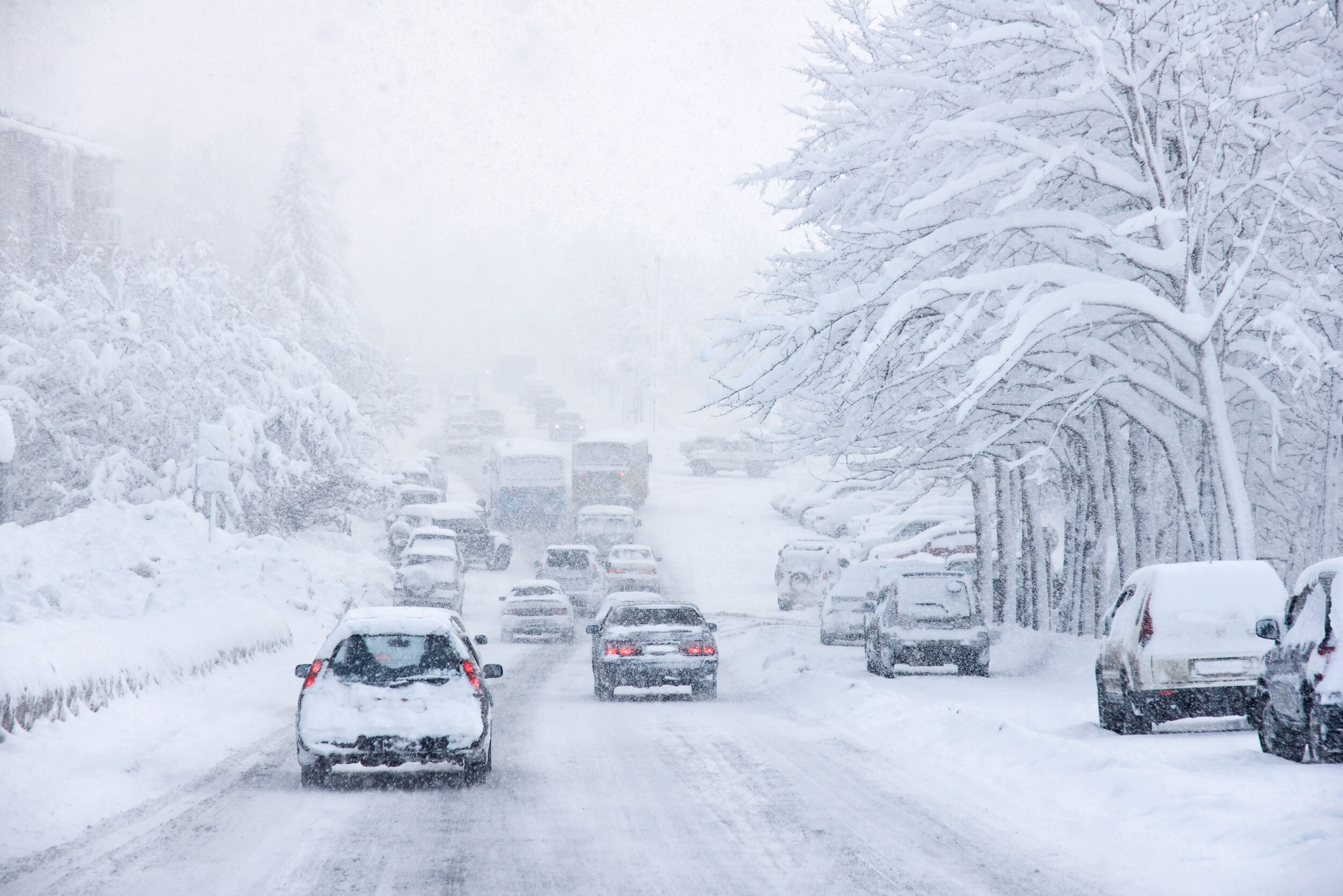 Winter%20Tires%20Traction.jpeg A backed up road full of cars during a blizzard.