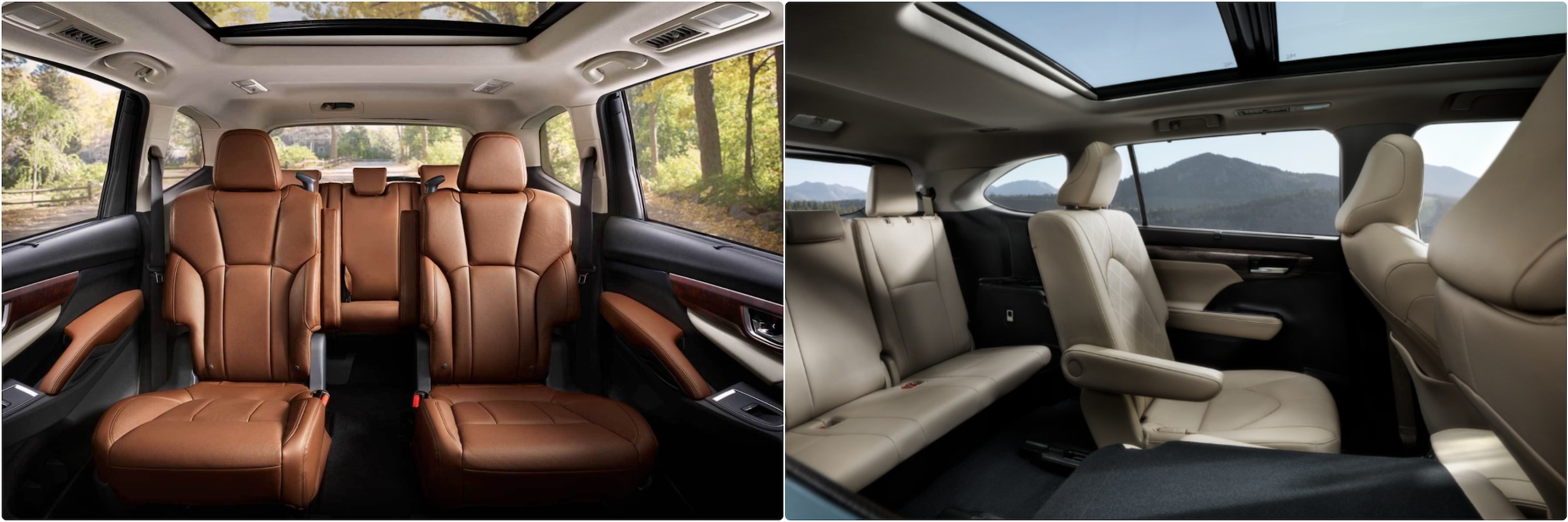 2022-subaru-ascent-vs-2022-toyota-highlander-03.jpg 2022 Subaru Ascent vs. 2022 Toyota Highlander side-by-side comparison of the interior seating
