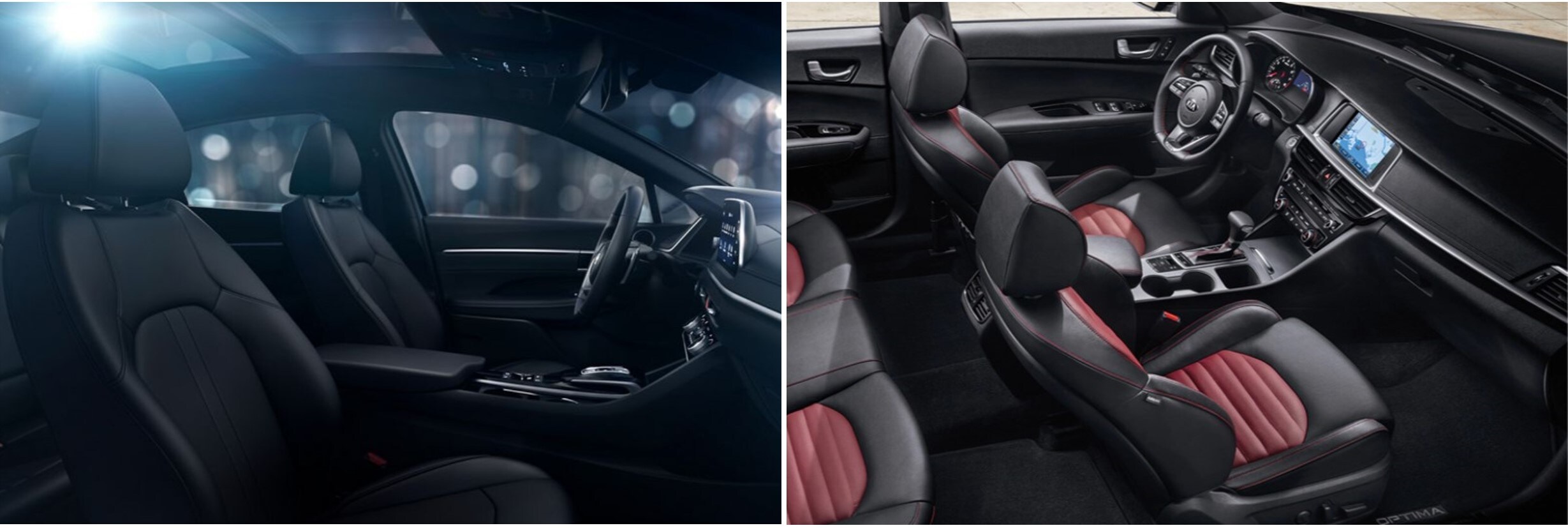 2020-hyundai-sonata-vs-kia-optima-interior.jpg interior seating of a 2020 Hyundai Sonata compared to a 2020 Kia Optima