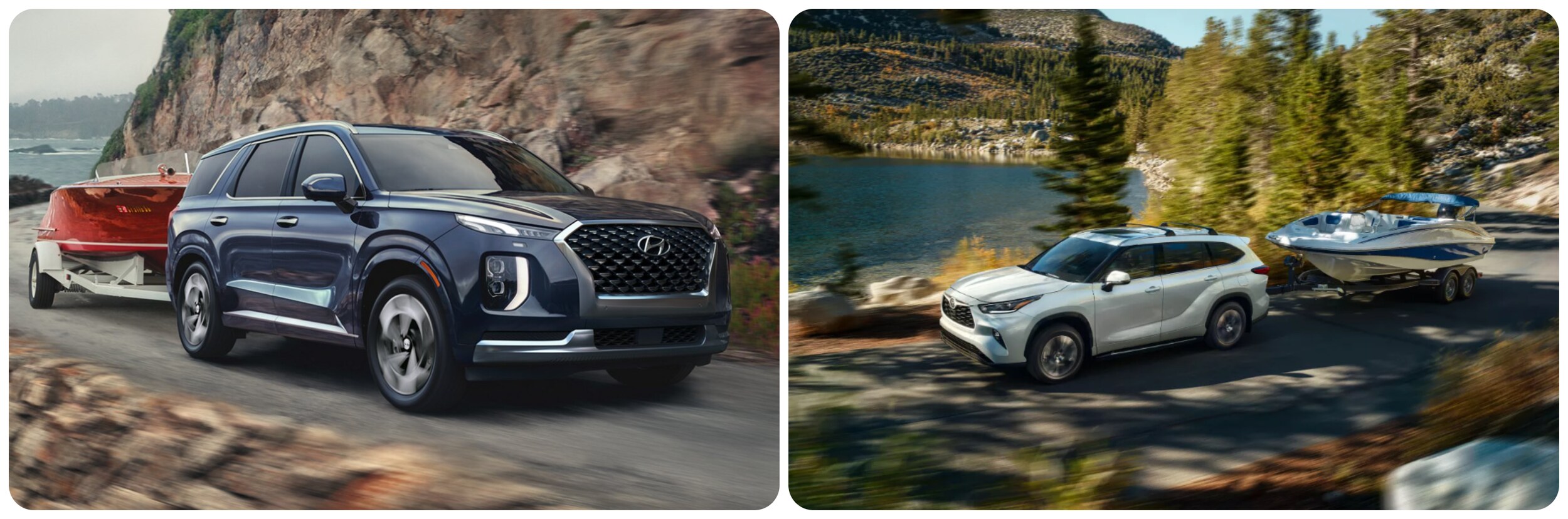 towing view of 2022 Hyundai Palisade and Toyota Highlander.jpg 2022-hyundai-palisade-and-toyota-highlander-towing-boats