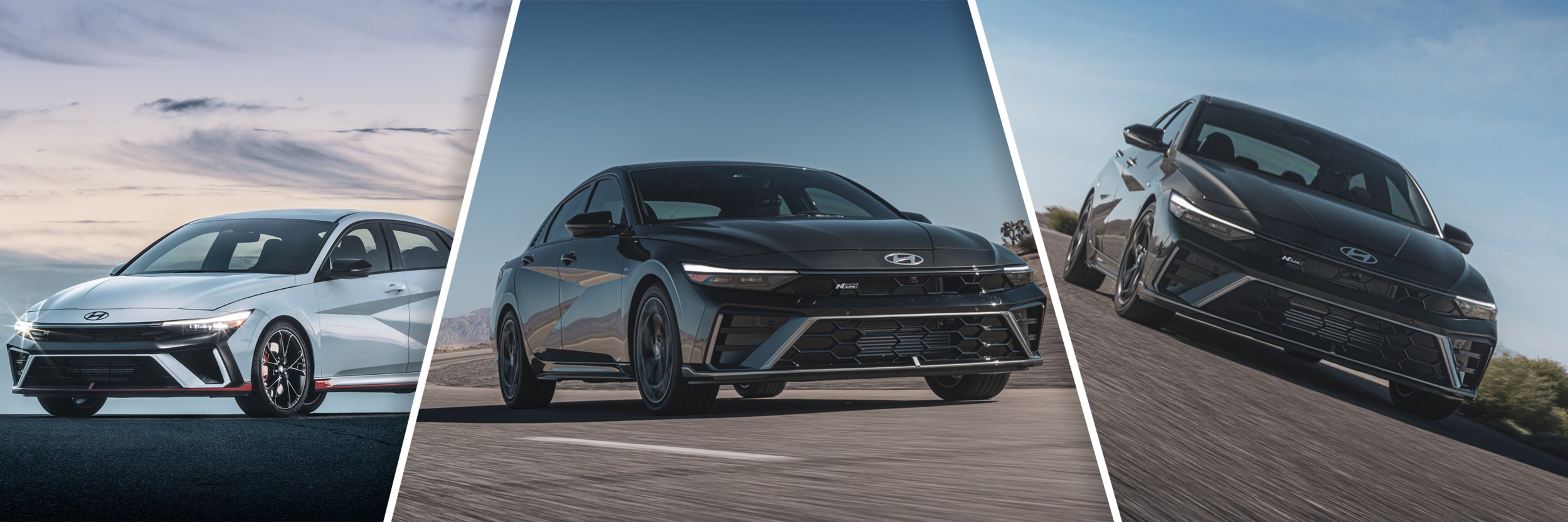 Final Elantra.png 2024 Hyundai Elantra, 2024 Hyundai Elantra N-Line, and driving pictures of them.