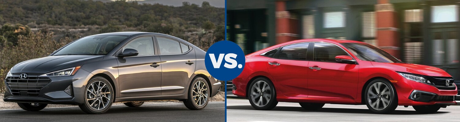 2019 Hyundai Elantra vs 2019 Honda Civic Hyundai Colorado Springs.png Back to back view comparing the 2019 Hyundai Elantra to the 2019 Honda Civic