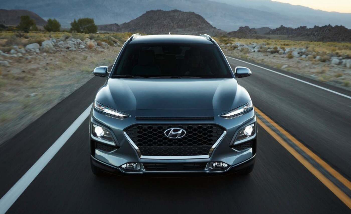New 2021 Hyundai Kona Night Edition.png New 2021 Hyundai Kona Night Edition trim driving toward the camera lens with mountains in the distance