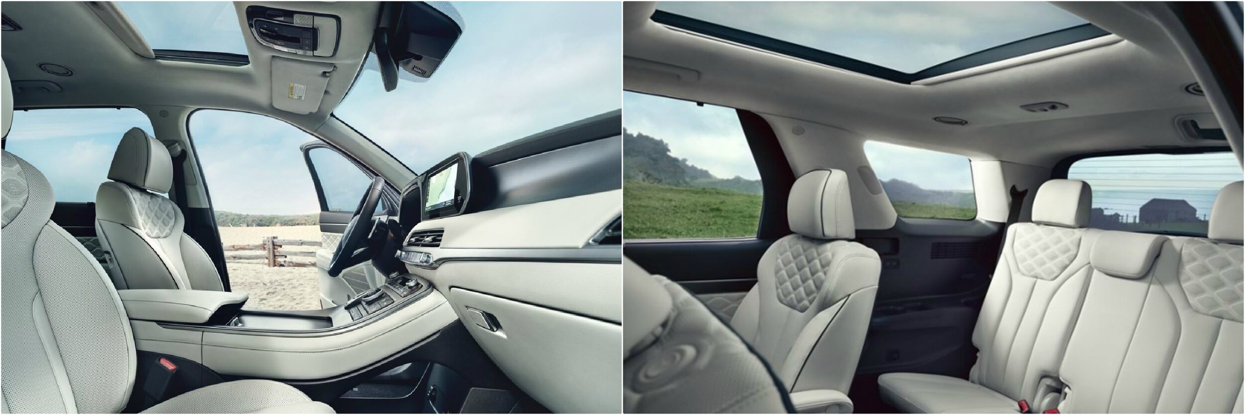 2021-vs-2020-hyundai-palisade-seating-interior.jpg white interior seating and dashboard comparison between the 2021 vs. 2020 Hyundai Palisade